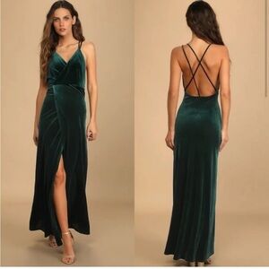 Lulus Elegant Emerald Green Velvet Maxi Dress